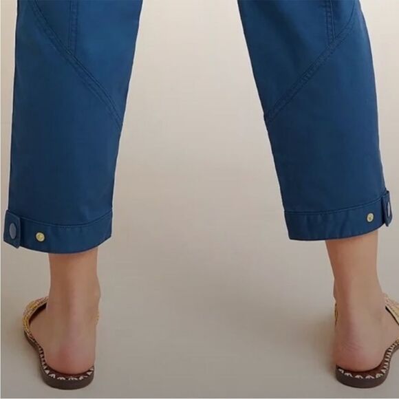 Anthropologie Ellie Embroidered Utility High Waisted Paperbag Pants Teal Size 10 - Picture 3 of 12